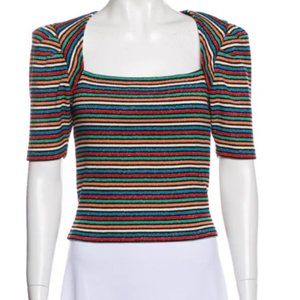 Derek Lam Rainbow Glitter Square Neck Blouse